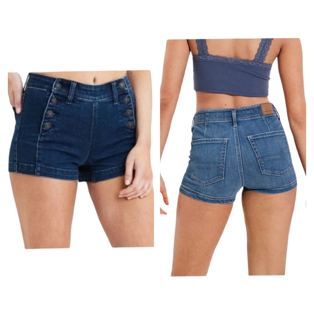 American Eagle Hi-Rise Shortie Dark Wash Sailor Shorts